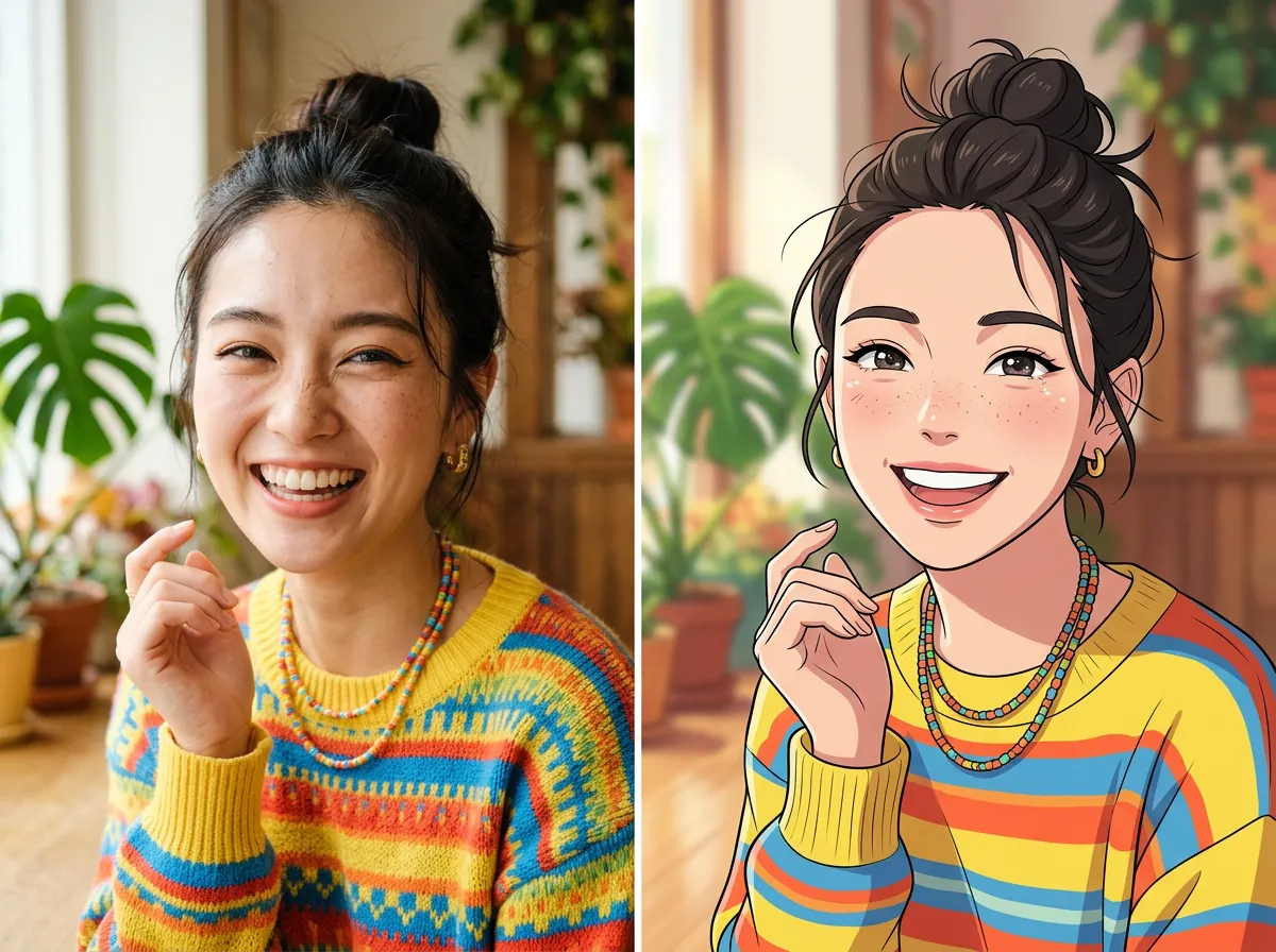 Photo to 3D cartoon conversion — before and after 3D cartoon style transformation