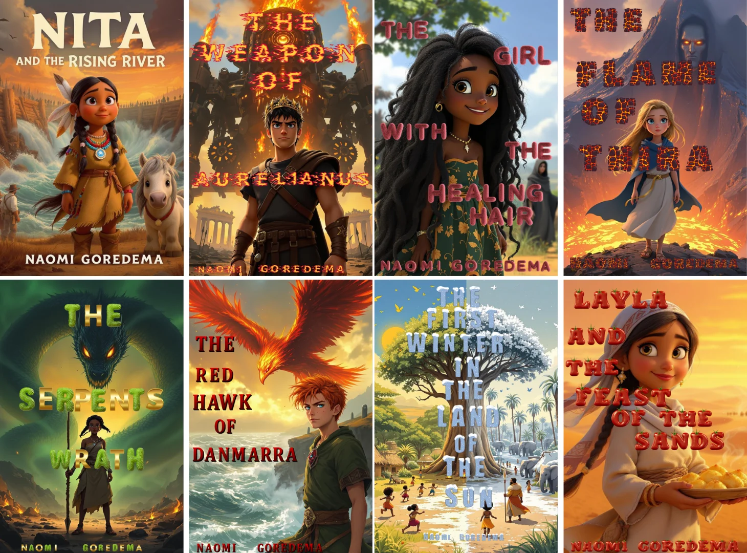 Children's book covers showcasing diverse cartoon characters for young readers and authors